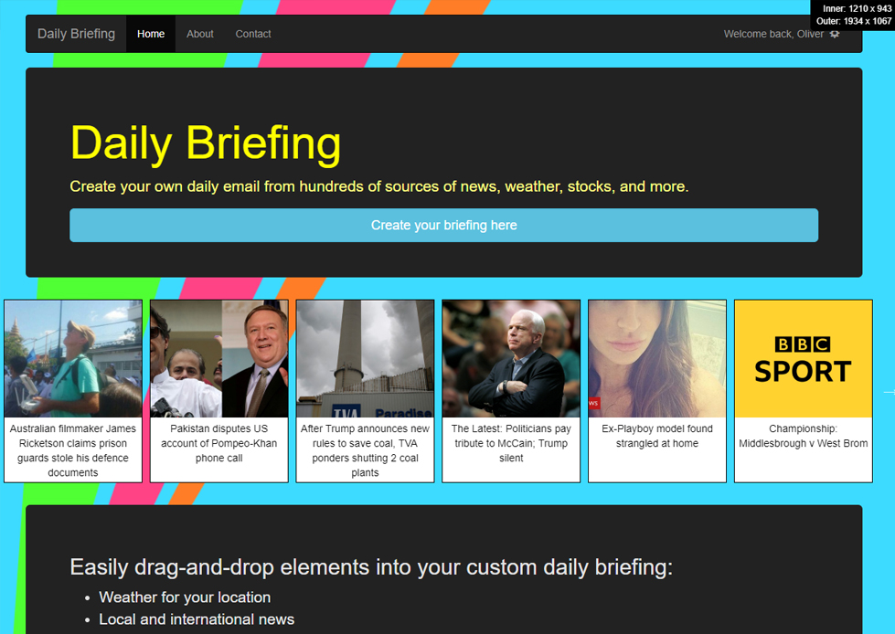 Screenshot of Daily Breifing