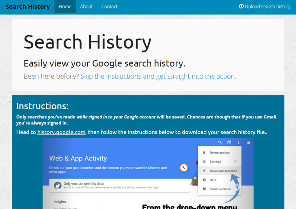 Screenshot of Search History site